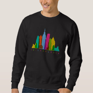 Retro Philadelphia Skyline Colorful Philly Lång Ärmad Tröja