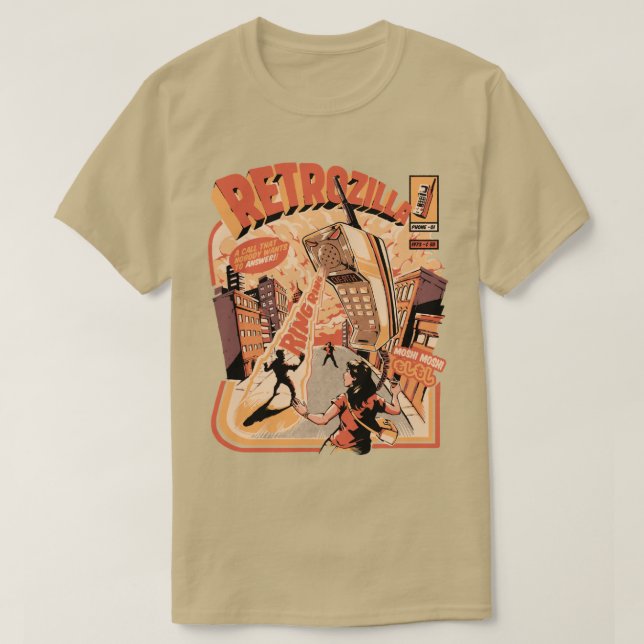 Retro Phonezilla Black T Shirt (Design framsida)