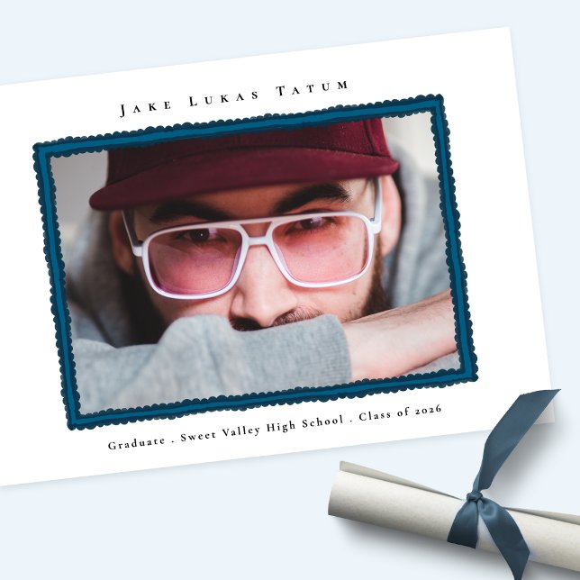 Retro Photo Blue Frame Graduation High School Meddelande (Skapare uppladdad)