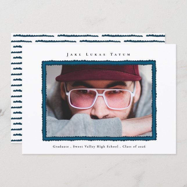 Retro Photo Blue Frame Graduation High School Meddelande (Fram/baksida)