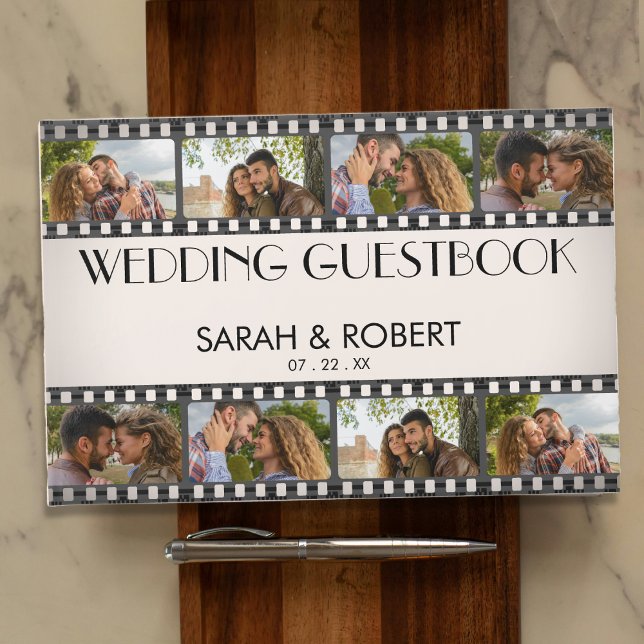 Retro Photo Collage Film Strip Bröllop Gästböcker (Retro Photo Collage Film Strip Wedding Guest Book
)