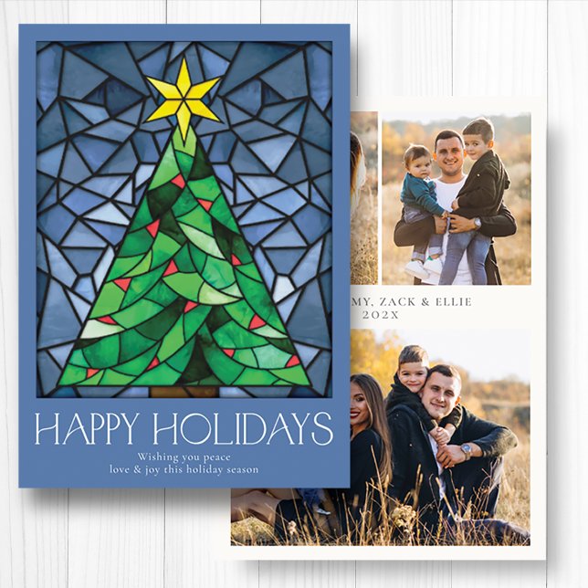 Retro Photo Glad helg Dusty Blue Julkort (Skapare uppladdad)