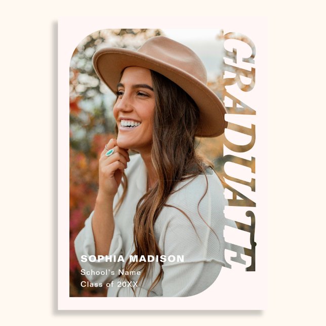 Retro Photo Graduation Minimalist Pink Inbjudningar (Skapare uppladdad)