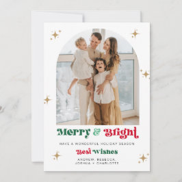 Retro Photo Helgdag Card Merry & Bright jul Julkort