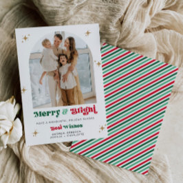 Retro Photo Helgdag Card Merry & Bright jul Julkort