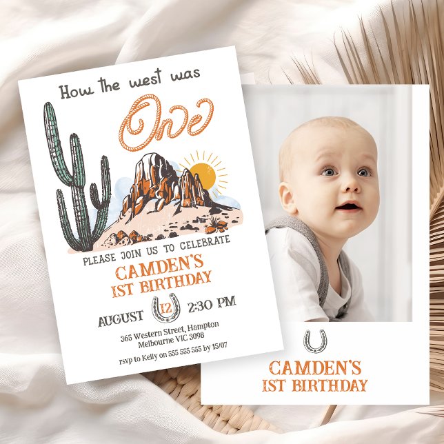 Retro Photo Hur Västern var en första födelsedag Inbjudningar (How The West Was One Birthday Invitation Photo, Boy  Wild West 1st Birthday Invite, Western Themed)