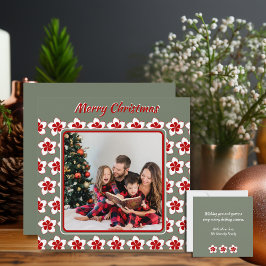 Retro Photo jul Red White och Grönt Flower