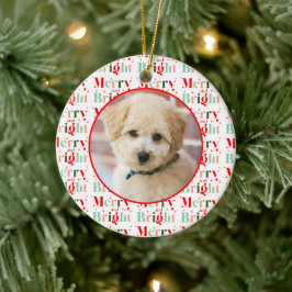 Retro Photo Merry and Bright Christmas Julgransprydnad Keramik