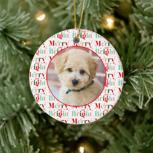 Retro Photo Merry and Bright Christmas Julgransprydnad Keramik (Träd)