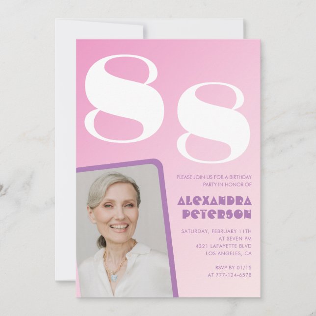 Retro Photo Rosa 88:e födelsedag Inbjudningar (Framsida)