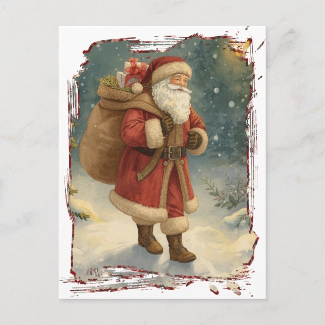Retro Photo Santa Custom Address Classic Christmas Helg Vykort (Framsida)