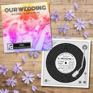 Retro Photo Vinyl Record Music Player Bröllop Inbjudningar