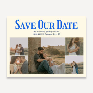 Retro Photo Yellow Blue Wedding Save The Date Meddelande Vykort