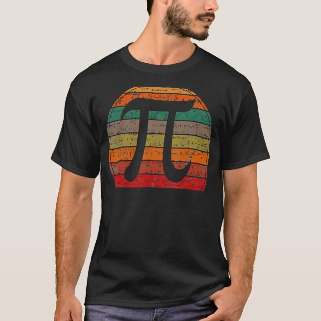 Retro Pi-symbol Sunset Math Equations Geek Pi Day T Shirt (Framsida)