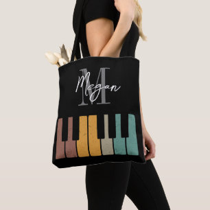 Retro Piano Monogram Namn Personlig svart Tygkasse