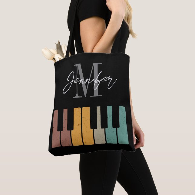 Retro Piano Monogram Namn Personlig Tygkasse (Närbild)