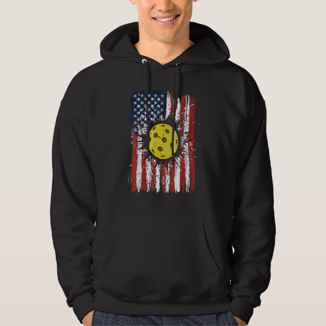 Retro Pickleball Ball American Flag Indepedence Da Hoodie (Framsida)