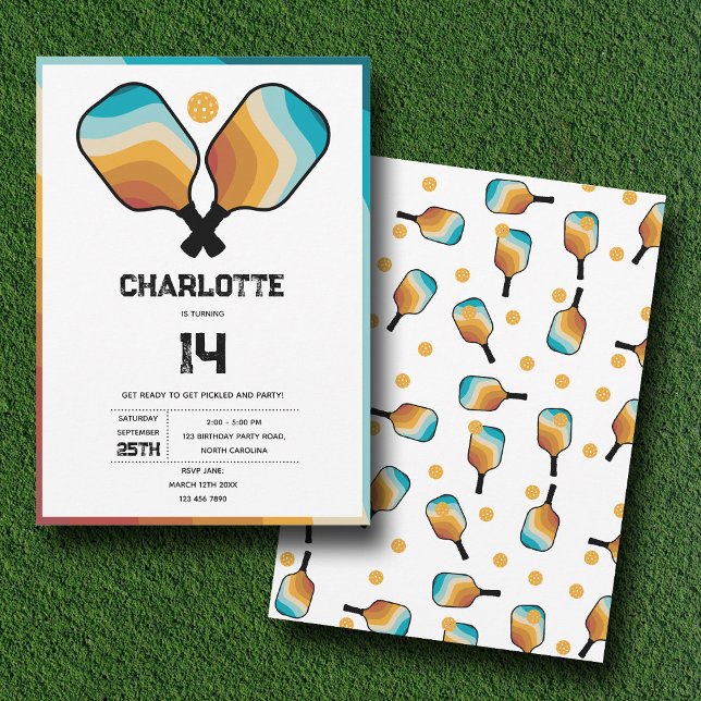 Retro Pickleball Paddles & Boll Födelsedagsfest Inbjudningar (Retro Pickleball Paddles & Ball Birthday Party Invitation)
