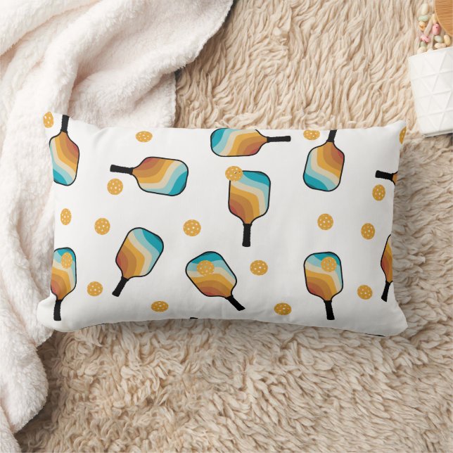 Retro Pickleball Paddles & Boll Mönster Lumbarkudde (Filt)