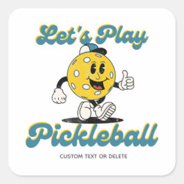 Retro Pickleball Tecknad Mascot Personlig Text Fyrkantigt Klistermärke