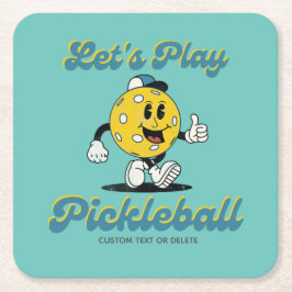 Retro Pickleball Tecknad Mascot Personlig Text Underlägg Papper Kvadrat
