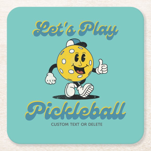 Retro Pickleball Tecknad Mascot Personlig Text Underlägg Papper Kvadrat (Framsidan)