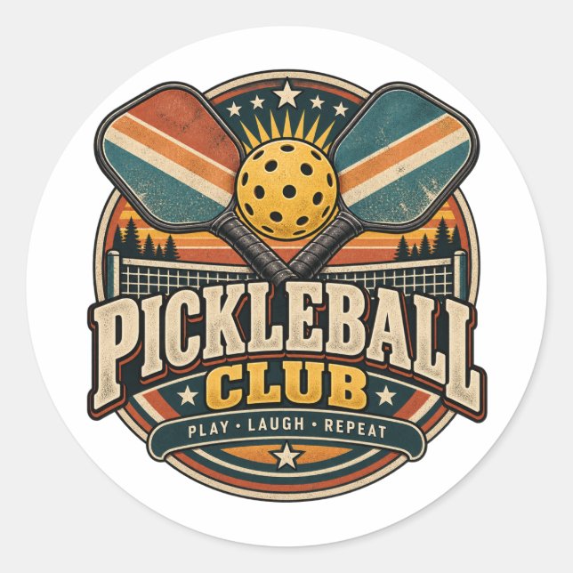 Retro Pickleballklubb Runt Klistermärke (Framsida)