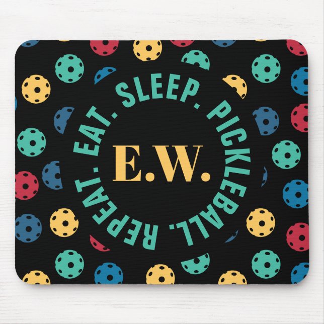 😍 Retro Picklebollar / svart med initialer Musmatta (Framsidan)