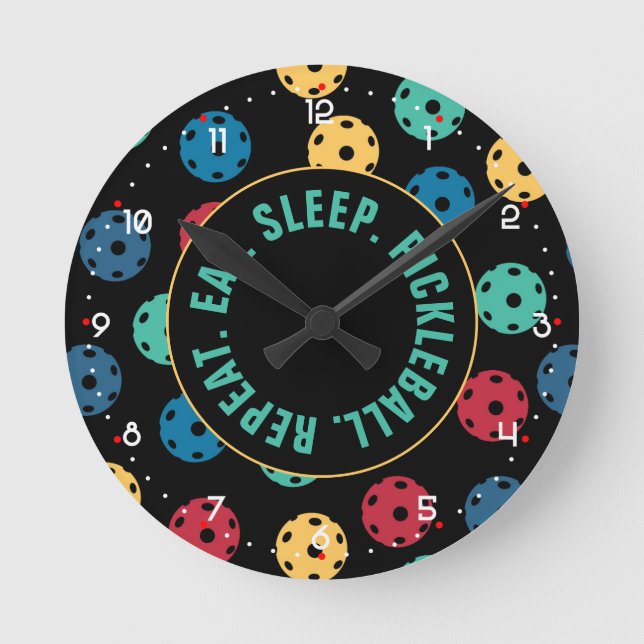 😍 Retro Picklebollar / svart med nummer Rund Cl Rund Klocka (Framsida)