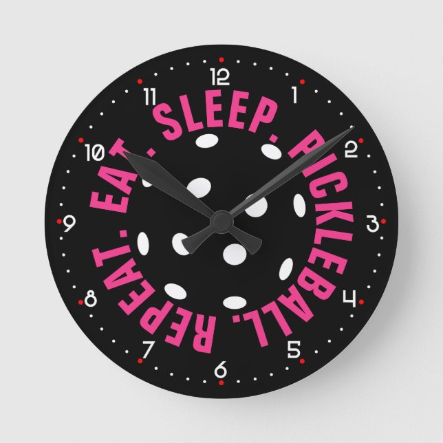 😍 Retro Picklebollar / svart med siffror  Rund Klocka (Framsida)