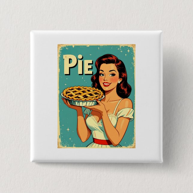 Retro Pie Lady – Vintage Baking Poster Illustratio Knapp (Framsida)