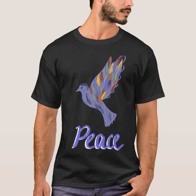 Retro Pigeon Peace Kärlek och konst T Shirt (Framsida)