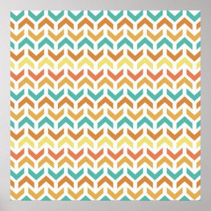 Retro pilarer Chevron Orange Teal Guld Mönster Poster