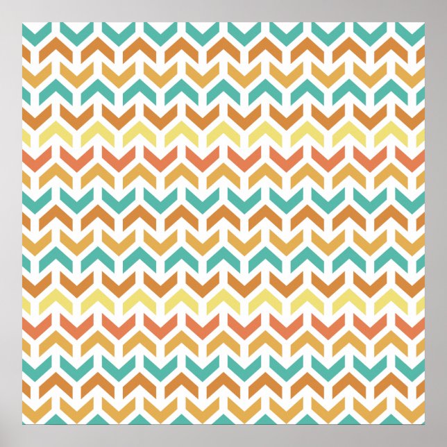 Retro pilarer Chevron Orange Teal Guld Mönster Poster (Framsidan)