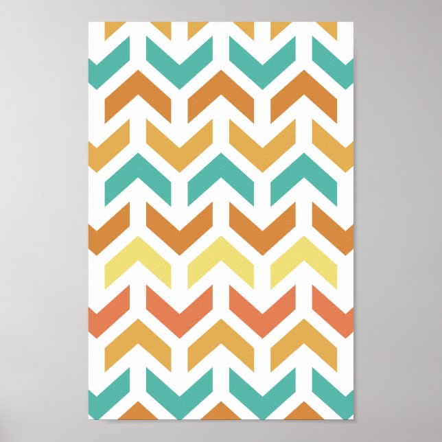 Retro pilarer Chevron Orange Teal Guld Mönster Poster (Framsidan)