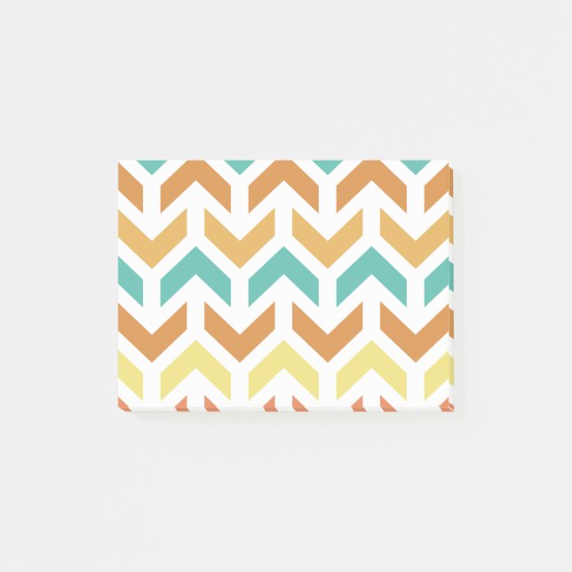 Retro pilarer Chevron Orange Teal Guld Post-it Block (Framsida)