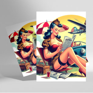Retro Pilot Pin-up Vykort