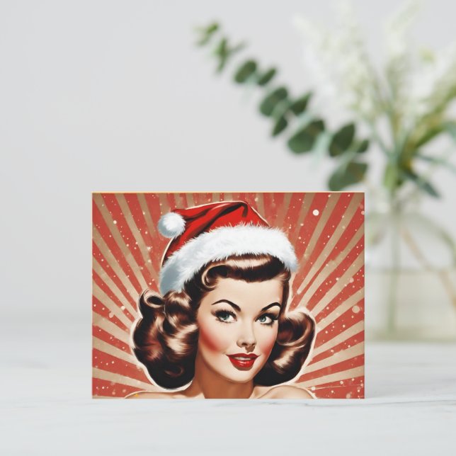 Retro Pin Up Girl-jul Helg Vykort (Stående Fram)