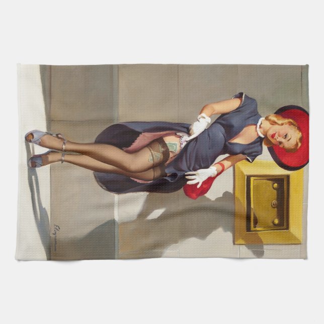 Retro Pin-Up Girl Kökshandduk (Horisontell)