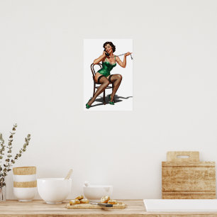 Retro Pin-up Girl med Grönt Shoes Poster