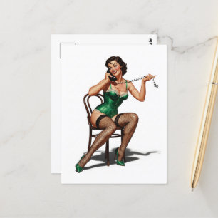 Retro Pin-up Girl med Grönt Shoes Vykort