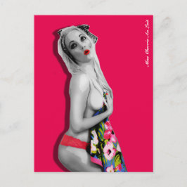 Retro Pin Up Girl Postcard Shock rosa Vykort
