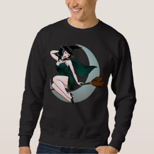 Retro Pin-up Girl Shirt Witchy Halloween Shirt Lång Ärmad Tröja