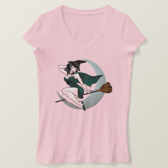 Retro Pin-up Girl Shirt Witchy Halloween Shirt T Shirt (Design framsida)