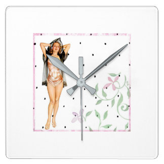 Retro Pin Up Girl Wall Clock Fyrkantig Klocka