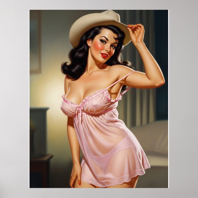 Retro Pin-up Girl with Cowboy hat Poster (Framsidan)
