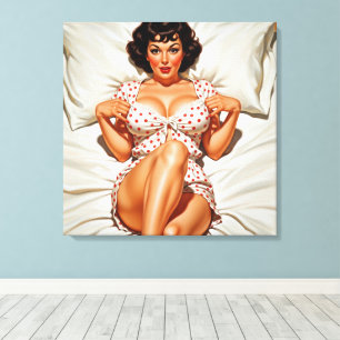 Retro Pin-up Girl with Red Polka Dot PJ's Canvastryck