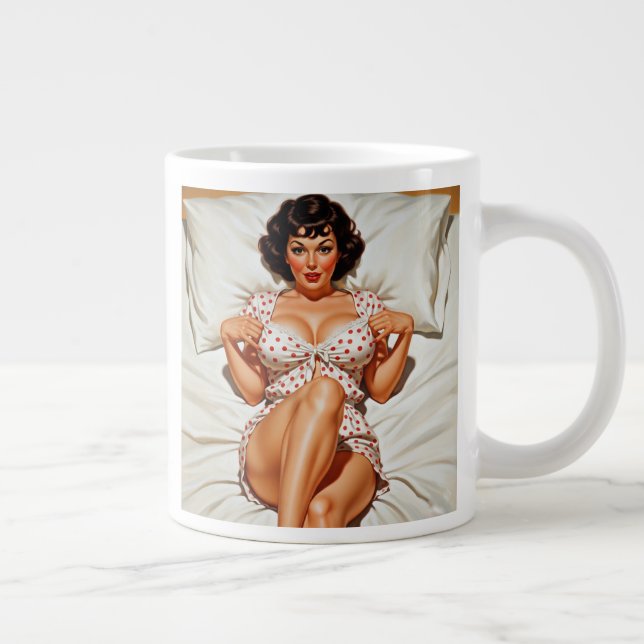 Retro Pin-up Girl with Red Polka Dot PJ's Jumbo Mugg (Höger)