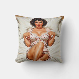 Retro Pin-up Girl with Red Polka Dot PJ's Kudde