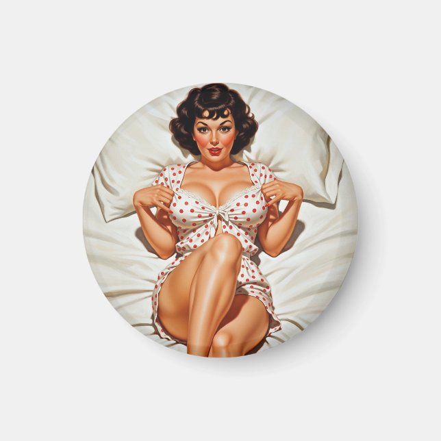 Retro Pin-up Girl with Red Polka Dot PJ's Magnet (Framsidan)